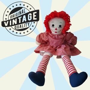 Vintage 1980s Raggedy Ann Push Doll Stuffed Toy 22" GUC